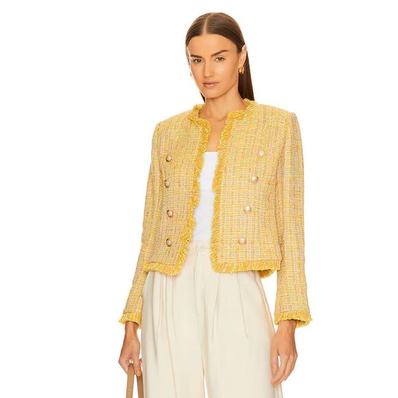 L'AGENCE Tinlee Blazer in Yellow Multi Tweed - Picture 1 of 7